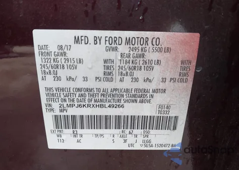 2017 Lincoln Mkx Select from USA, damaged, VIN 2LMPJ6KRXHBL49266